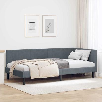 Cadru de pat colțar cu headboard Gri închis 90 x 200 cm Catifea GartenMobel Dekor