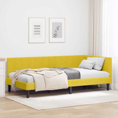 Cadru de pat colțar cu headboard Galben 90 x 200 cm Catifea GartenMobel Dekor