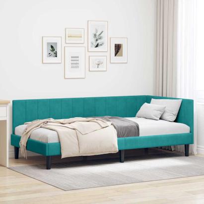 Cadru de pat colțar cu headboard Turcoaz 90 x 200 cm Catifea GartenMobel Dekor