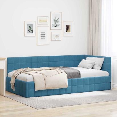 Cadru de pat colțar cu headboard albastru 90 x 190 cm Catifea GartenMobel Dekor