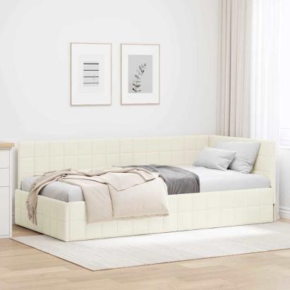 Cadru de pat colțar cu headboard Crem 100 x 200 cm Catifea GartenMobel Dekor
