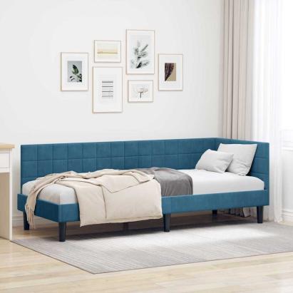 Cadru de pat colțar cu headboard albastru 80 x 200 cm Catifea GartenMobel Dekor