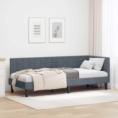 Cadru de pat colțar cu headboard Gri închis 80 x 200 cm Catifea GartenMobel Dekor