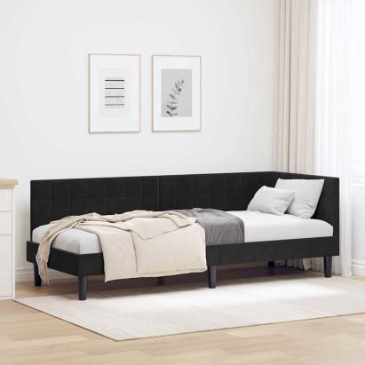 Cadru de pat colțar cu headboard Negru 80 x 200 cm Catifea GartenMobel Dekor
