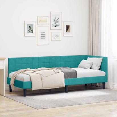 Cadru de pat colțar cu headboard Turcoaz 80 x 200 cm Catifea GartenMobel Dekor