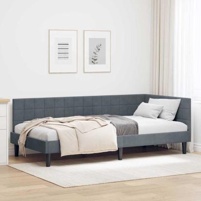 Cadru de pat colțar cu headboard Gri închis 90 x 190 cm Catifea GartenMobel Dekor