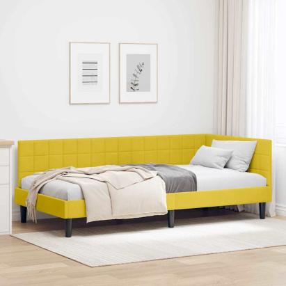 Cadru de pat colțar cu headboard Galben 90 x 190 cm Catifea GartenMobel Dekor