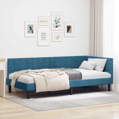 Cadru de pat colțar cu headboard albastru 100 x 200 cm Catifea GartenMobel Dekor