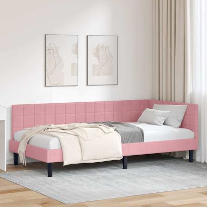 Cadru de pat colțar cu headboard Roz 100 x 200 cm Catifea GartenMobel Dekor
