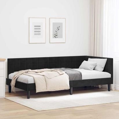 Cadru de pat colțar cu headboard Negru 100 x 200 cm Catifea GartenMobel Dekor