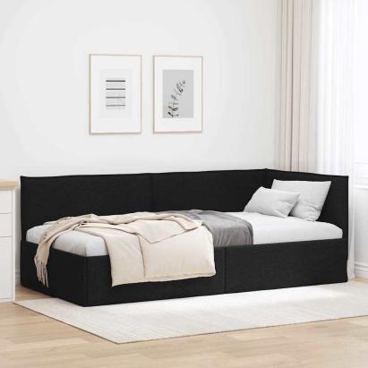 Cadru de pat colțar cu headboard Negru 90 x 200 cm țesătură GartenMobel Dekor