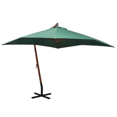 Umbrelă de soare suspendată, stâlp de lemn, 300x300 cm, verde GartenMobel Dekor
