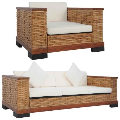 Set de canapele cu perne, 2 piese, maro, ratan natural GartenMobel Dekor
