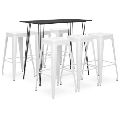 Set mobilier de bar, 7 piese, negru și alb GartenMobel Dekor
