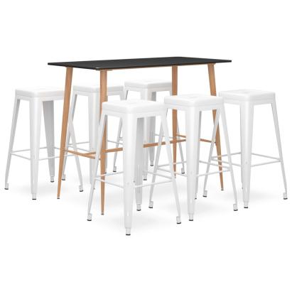 Set mobilier de bar, 7 piese, negru și alb GartenMobel Dekor