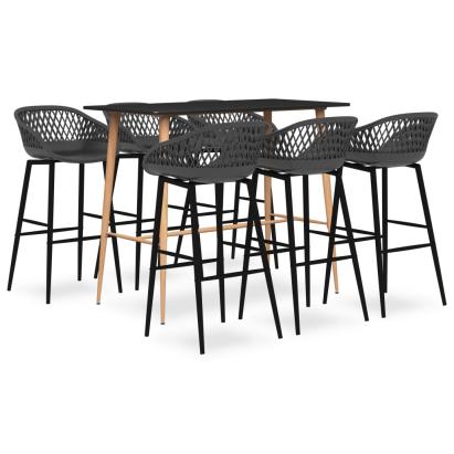 Set mobilier de bar, 7 piese, negru și gri GartenMobel Dekor