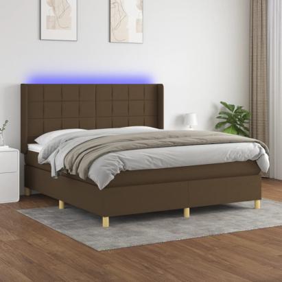 Pat cu arcuri, saltea și LED, maro închis, 160x200 cm, textil GartenMobel Dekor