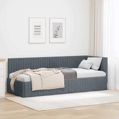 Cadru de pat colțar cu headboard Gri închis 80 x 200 cm Catifea GartenMobel Dekor