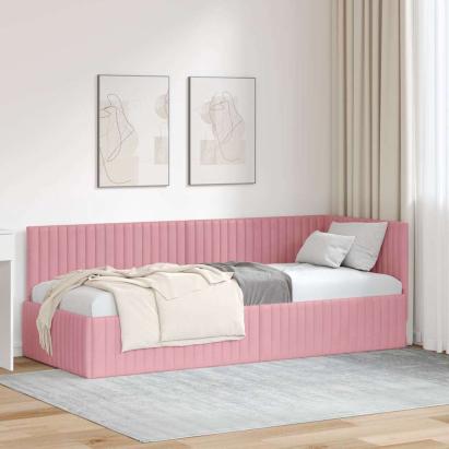 Cadru de pat colțar cu headboard Roz 80 x 200 cm Catifea GartenMobel Dekor