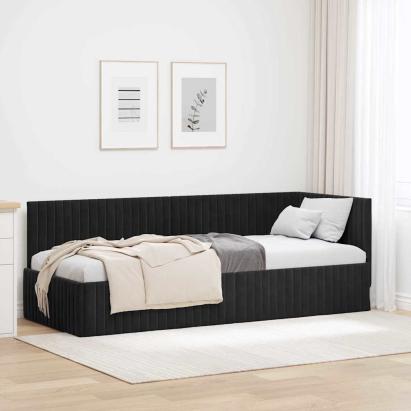 Cadru de pat colțar cu headboard Negru 80 x 200 cm Catifea GartenMobel Dekor