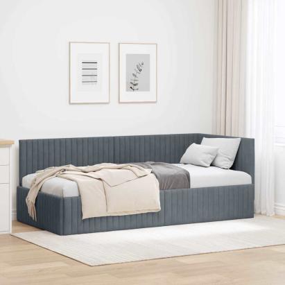 Cadru de pat colțar cu headboard Gri închis 90 x 200 cm Catifea GartenMobel Dekor