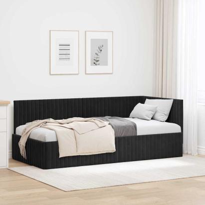 Cadru de pat colțar cu headboard Negru 90 x 200 cm Catifea GartenMobel Dekor