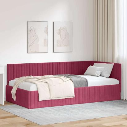 Cadru de pat colțar cu headboard bordo 100 x 200 cm Catifea GartenMobel Dekor