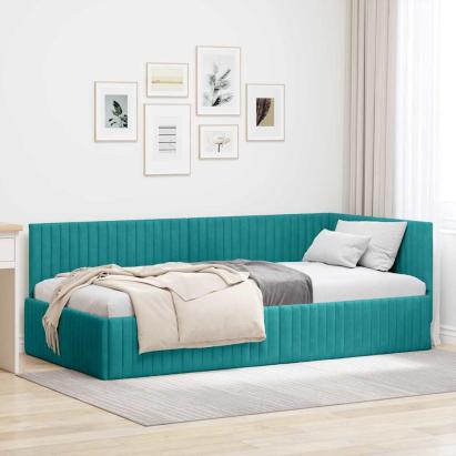 Cadru de pat colțar cu headboard Turcoaz 100 x 200 cm Catifea GartenMobel Dekor