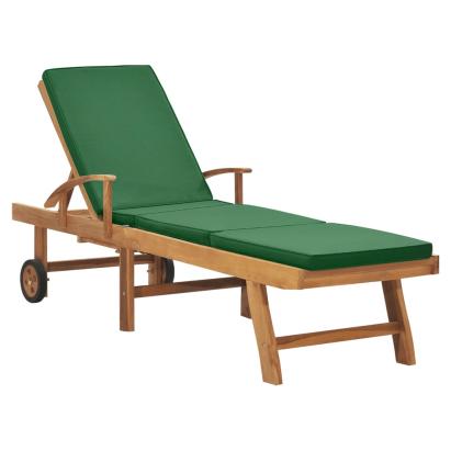 Șezlong cu pernă, verde, lemn masiv de tec GartenMobel Dekor