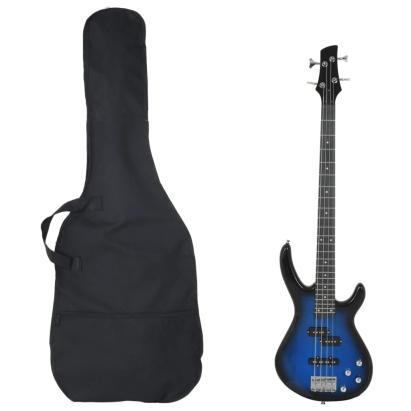 Chitara bass electrică începători, husă, albastru/negru 4/4 46" GartenMobel Dekor