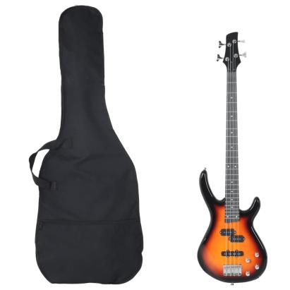 Chitara bass electrică începători, cu husă, maro/negru, 4/4 46" GartenMobel Dekor