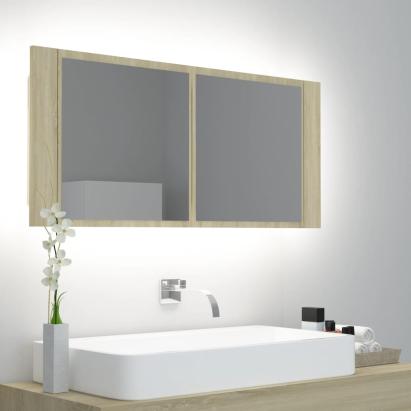 Dulap de baie cu oglindă și LED, stejar Sonoma, 100x12x45 acril GartenMobel Dekor