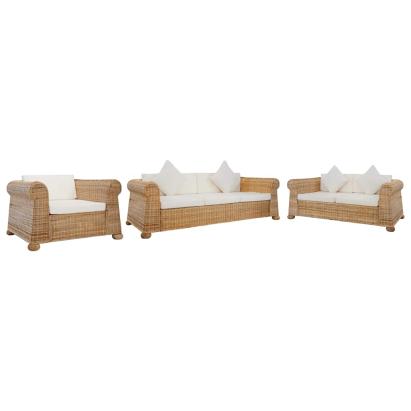 Set de canapele cu perne, 3 piese, natural, ratan GartenMobel Dekor