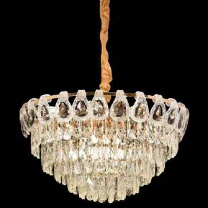 Candelabru Cristal CC5122/500GD 9x E14, Diametru 49cm, Auriu Lucios, Inaltime Reglabila ModernLight Concept