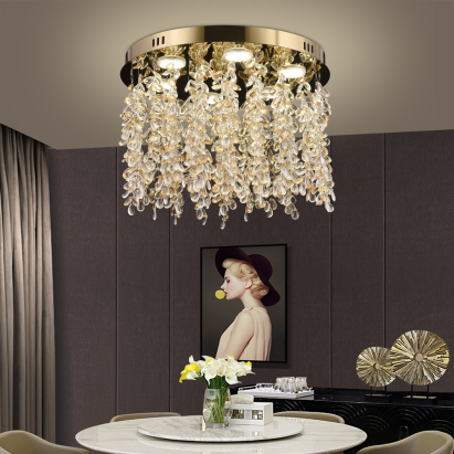 Candelabru LED Cristal LLC213/550GD Rotund, 30W, Lumina Rece/Calda/Neutra, Cristale, Auriu Lucios ModernLight Concept