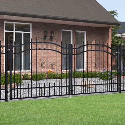 Poartă de gard cu vârf tip suliță, neagră, 305x125 cm, oțel vopsit în câmp electrostatic GartenMobel Dekor