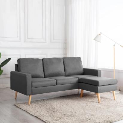 Canapea cu 3 locuri și taburet, gri deschis, material textil GartenMobel Dekor