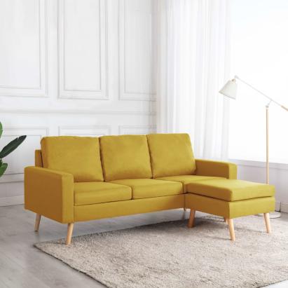 Canapea cu 3 locuri și taburet, galben, material textil GartenMobel Dekor