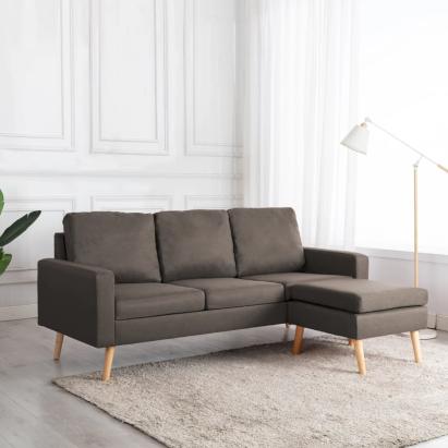Canapea cu 3 locuri și taburet, gri taupe, material textil GartenMobel Dekor