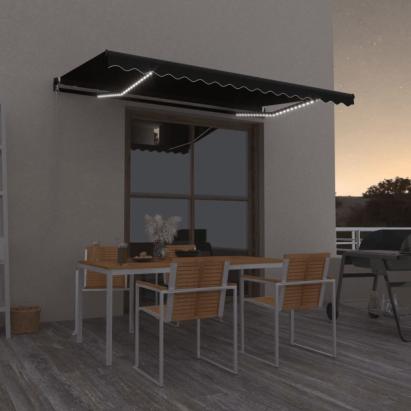 Copertină manuală retractabilă, cu LED, antracit, 450x350 cm GartenMobel Dekor
