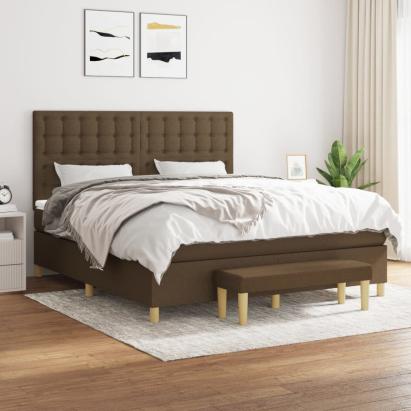 Pat box spring cu saltea, maro închis, 160x200 cm, textil GartenMobel Dekor