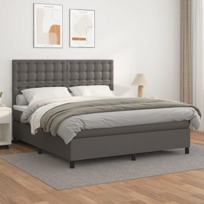 Pat box spring cu saltea, gri, 160x200 cm, piele ecologică GartenMobel Dekor