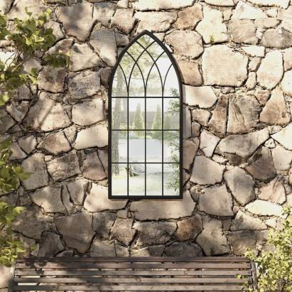 Oglindă de grădină, negru, 100x45 cm, fier, uz exterior GartenMobel Dekor
