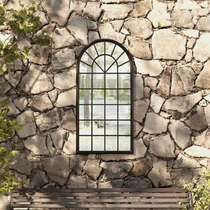 Oglindă de grădină, negru, 90x45 cm, fier, pentru uz exterior GartenMobel Dekor