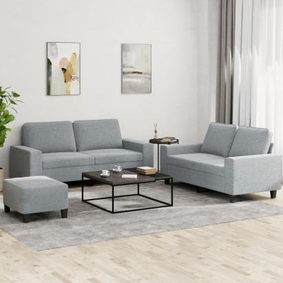 Set de canapele, 3 piese, gri deschis, textil GartenMobel Dekor