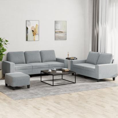 Set de canapele, 3 piese, gri deschis, textil GartenMobel Dekor