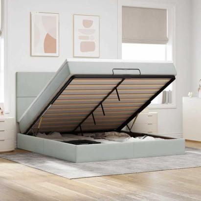 Cadru de pat otoman cu saltele Gri deschis 200x200cm catifea GartenMobel Dekor