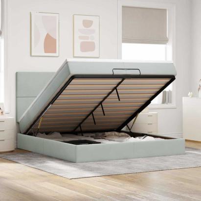 Cadru de pat otoman cu saltele Gri deschis 200x200cm catifea GartenMobel Dekor