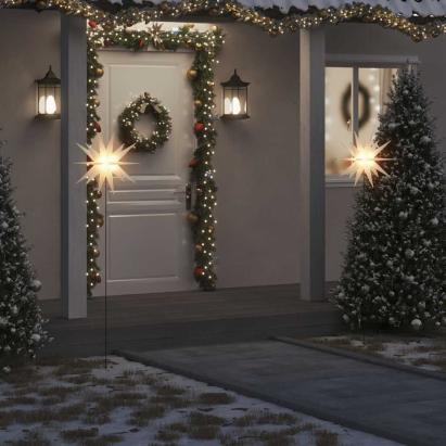 Lumină de Crăciun cu LED/țăruș de sol alb 57 cm pliabil GartenMobel Dekor