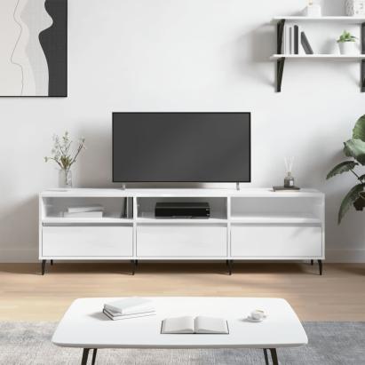 Comodă TV, alb extralucios, 150x30x44,5 cm, lemn prelucrat GartenMobel Dekor